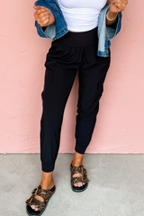 Black Elastic High Waist Pocketed Cargo Jogger Pants