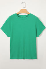 Sea Green Waffle Textured Knit Dolman Short Sleeve Loose Top