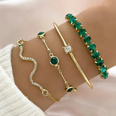 Elegant 4-Piece Green Gemstone Bracelet Set