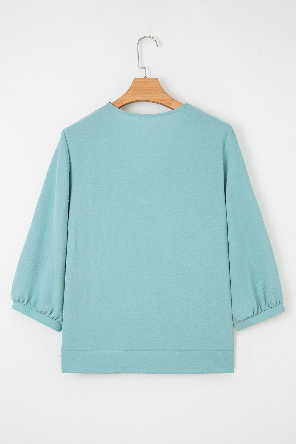 Sky Blue Frill V Neckline Puff Sleeve Crinkled Blouse