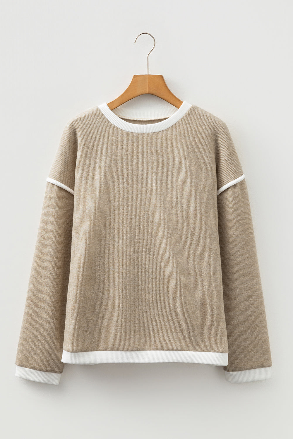 Four Leaf Clover Contrast Color Trim Knit Drop Shoulder Loose Top