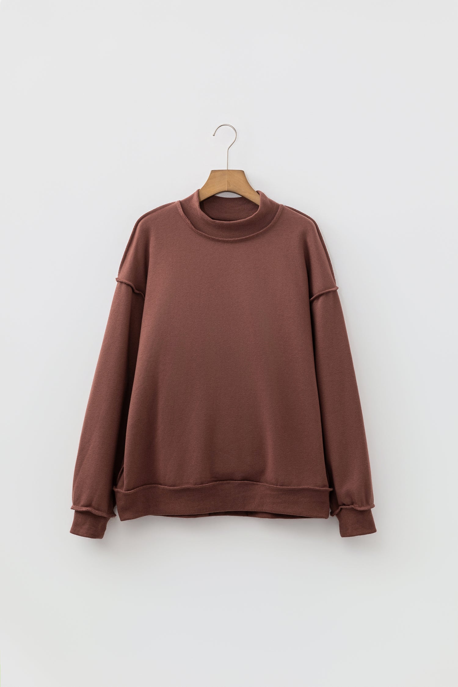 Light Grey Oversize Drop Shoulder Reversible Mock Neck Sweatshirt