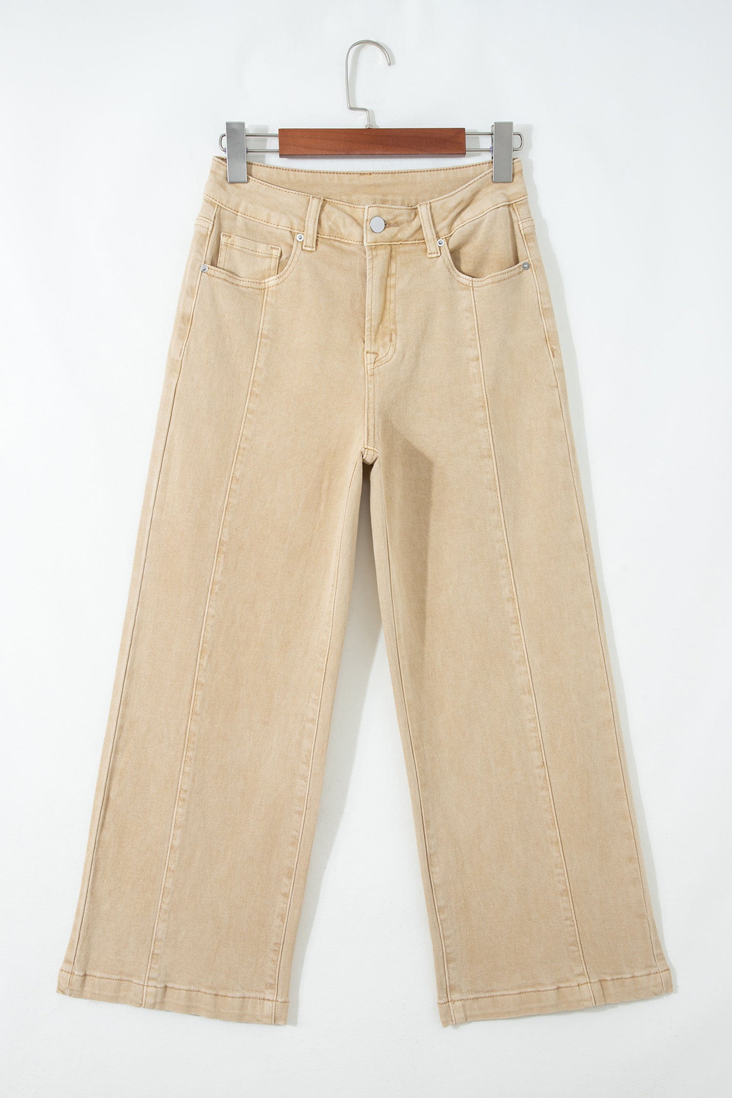 Red Sandalwood Solid Color Seamed Center Wide Leg Cropped Jeans
