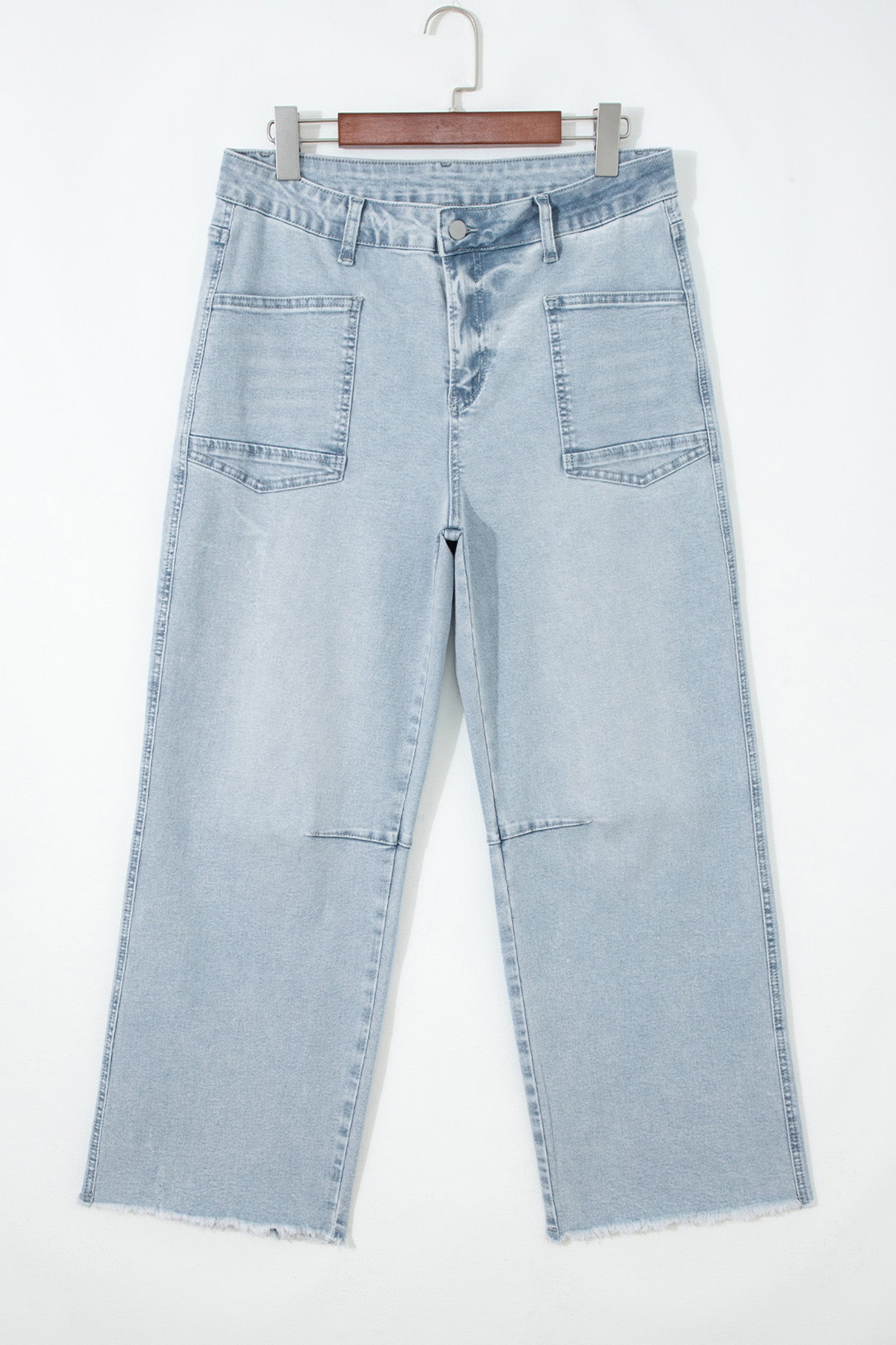 Sail Blue Frayed Cropped Barrel Jeans