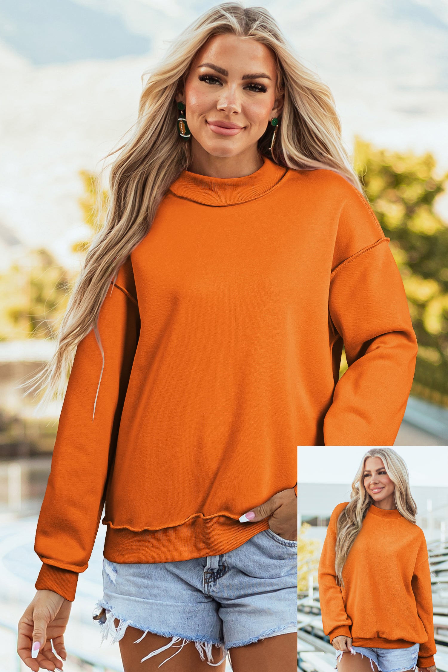 Light Grey Oversize Drop Shoulder Reversible Mock Neck Sweatshirt