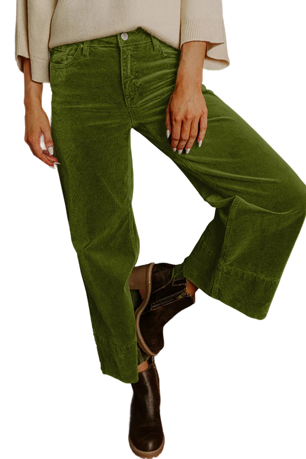 Burgundy Corduroy Solid Color High Waist Wide Leg Pants
