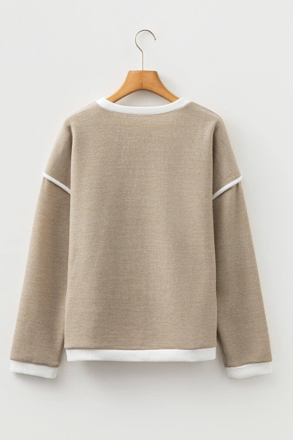 Four Leaf Clover Contrast Color Trim Knit Drop Shoulder Loose Top