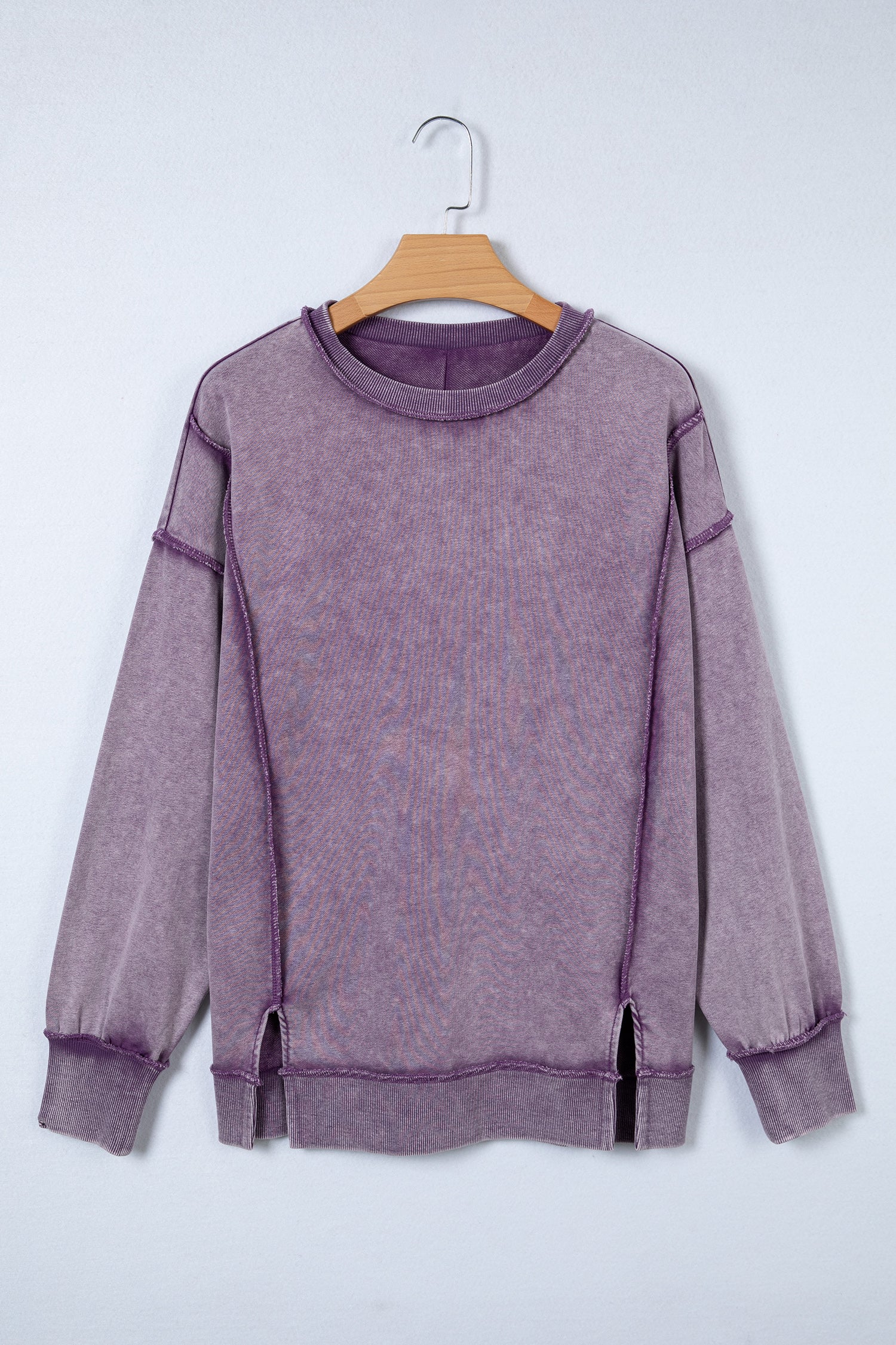 Red Sandalwood Mineral Wash Exposed Seam Side Slit Sweatshirt