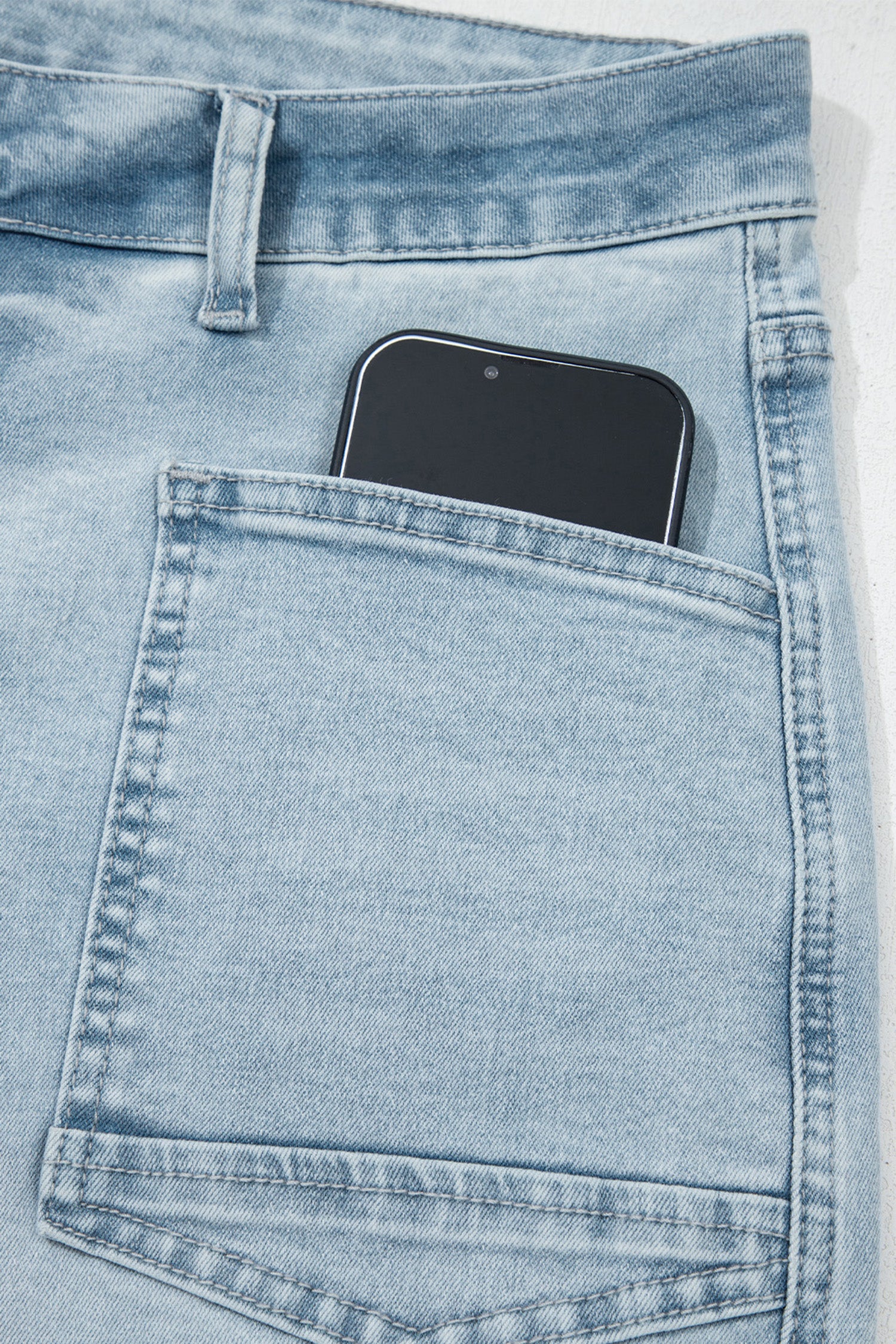 Sail Blue Frayed Cropped Barrel Jeans