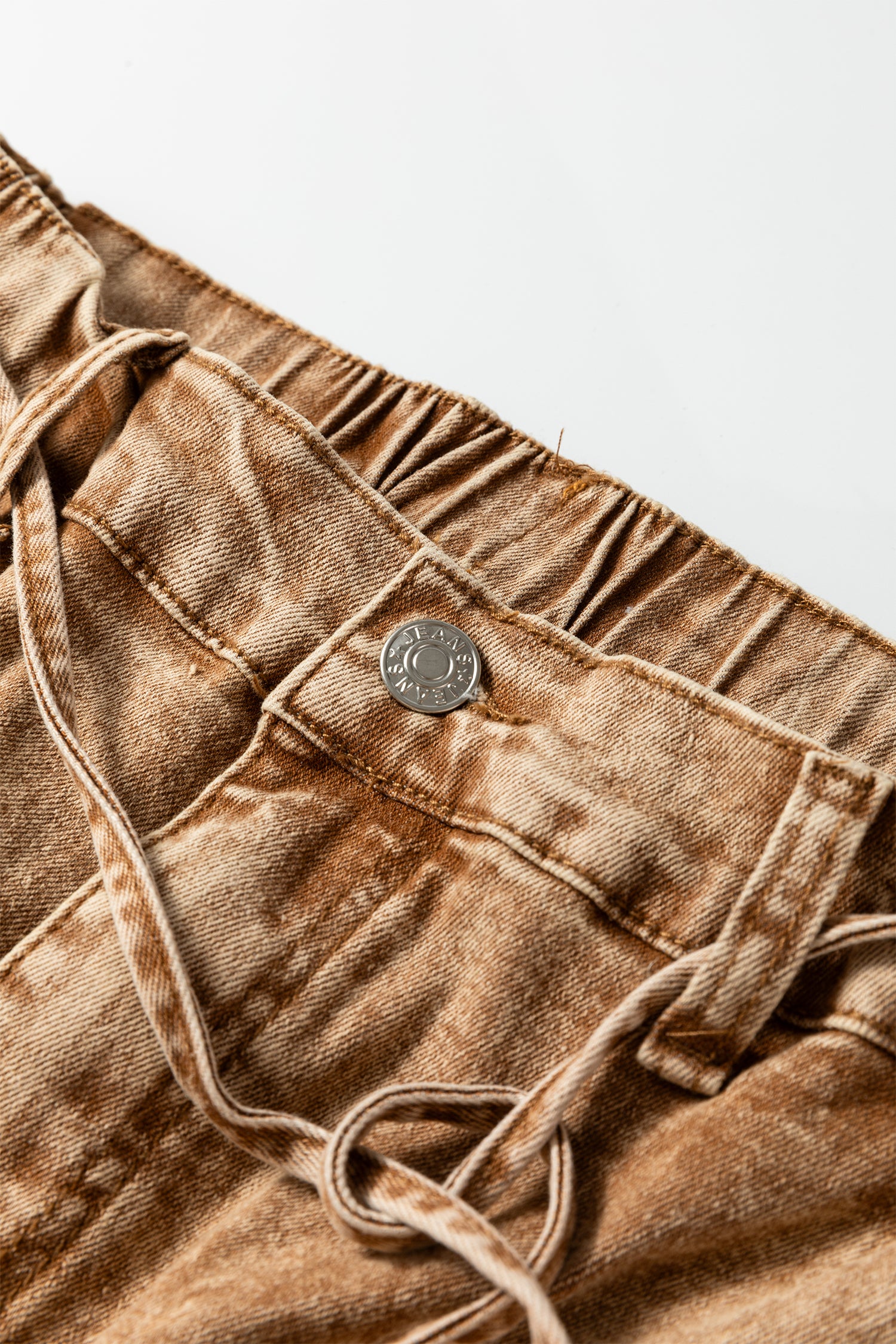 Smoke Gray Acid Wash Tie Waist Denim Pants