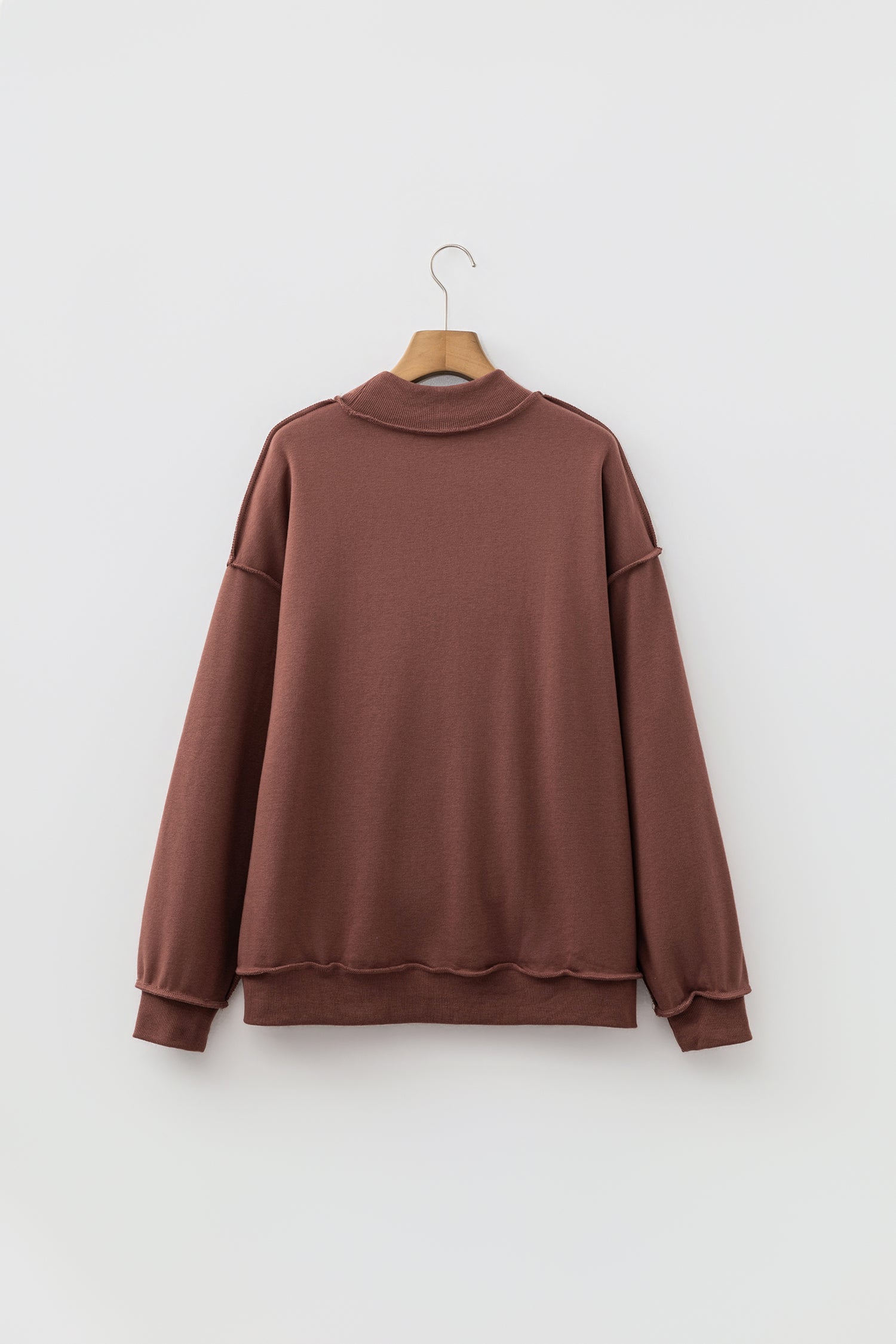 Light Grey Oversize Drop Shoulder Reversible Mock Neck Sweatshirt