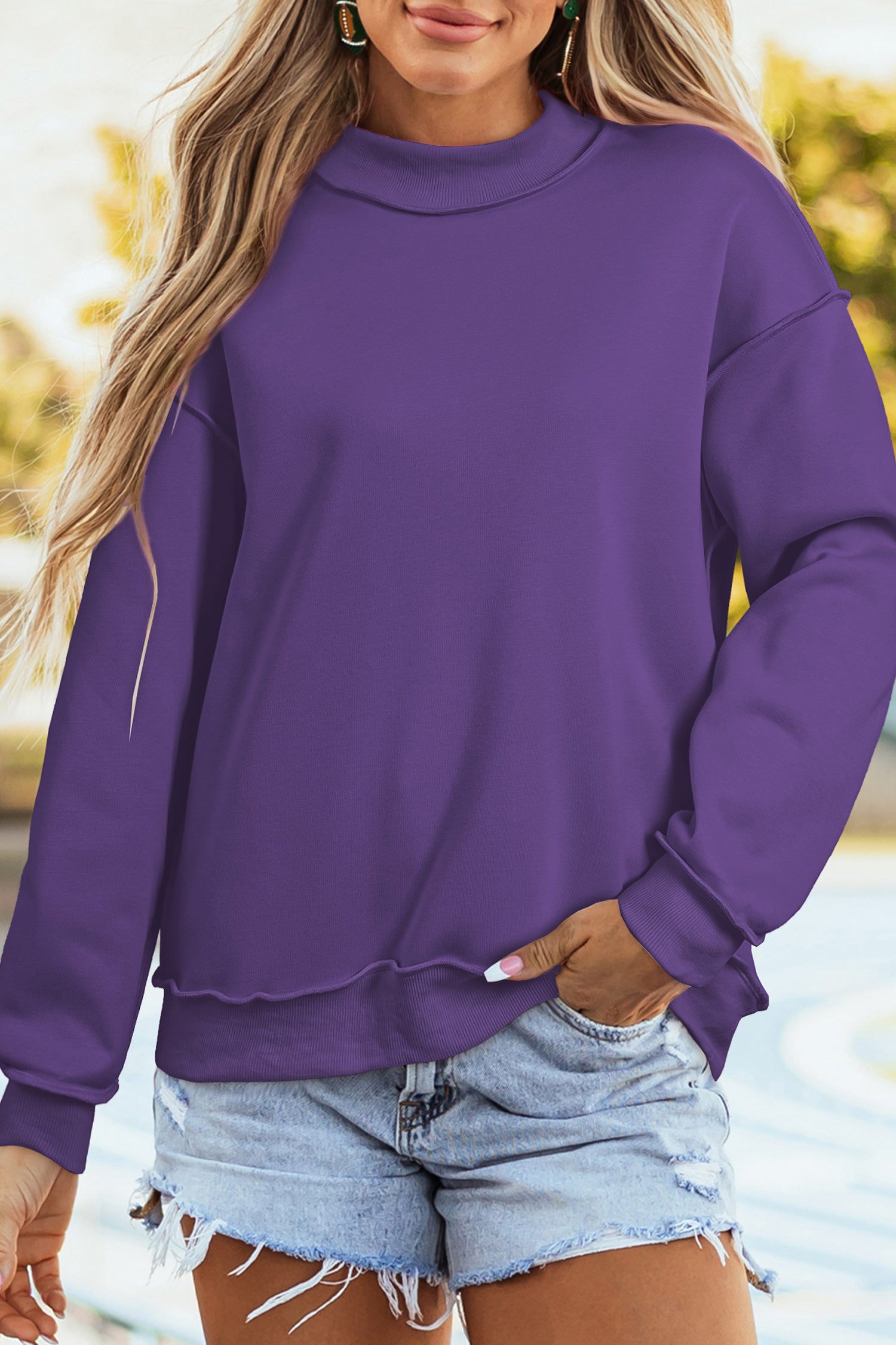 Light Grey Oversize Drop Shoulder Reversible Mock Neck Sweatshirt