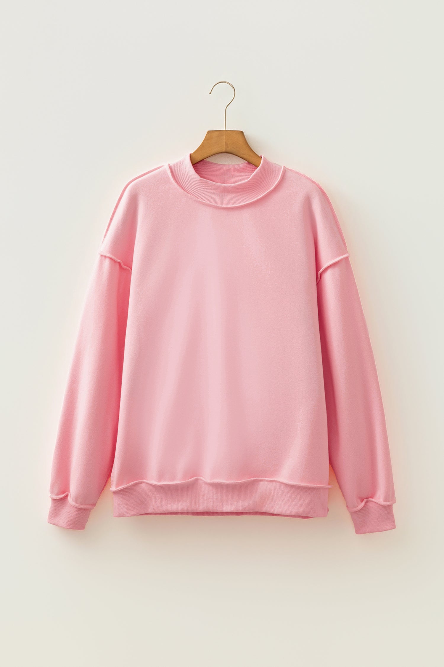 Light Grey Oversize Drop Shoulder Reversible Mock Neck Sweatshirt