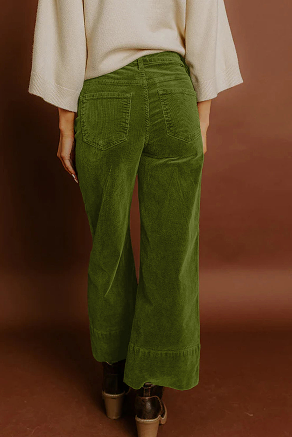 Burgundy Corduroy Solid Color High Waist Wide Leg Pants