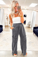 Medium Grey Mineral Wash Knot High Waist Raw Hem Pants