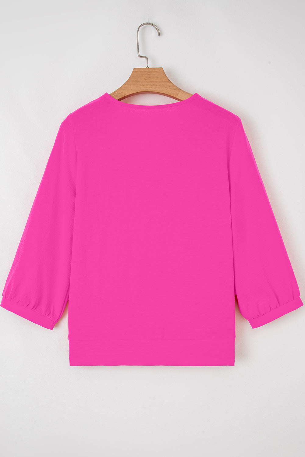 Sky Blue Frill V Neckline Puff Sleeve Crinkled Blouse