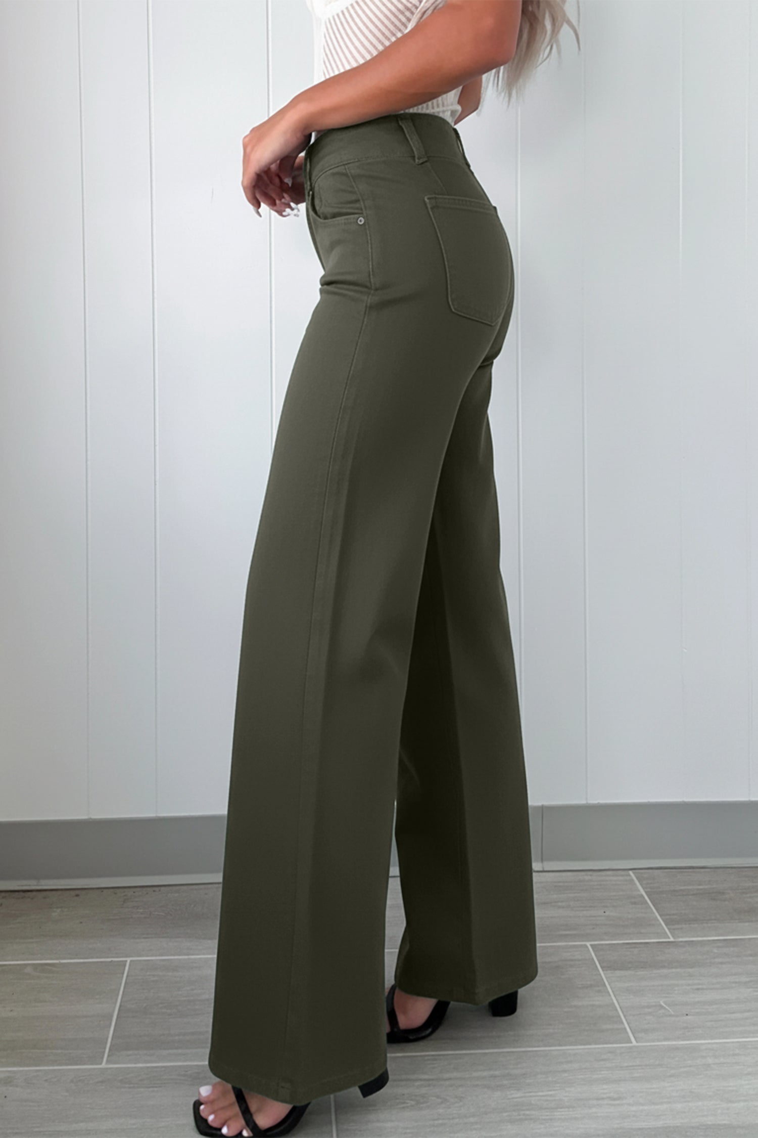 Black 2-Button High Waist Wide Leg Jeans