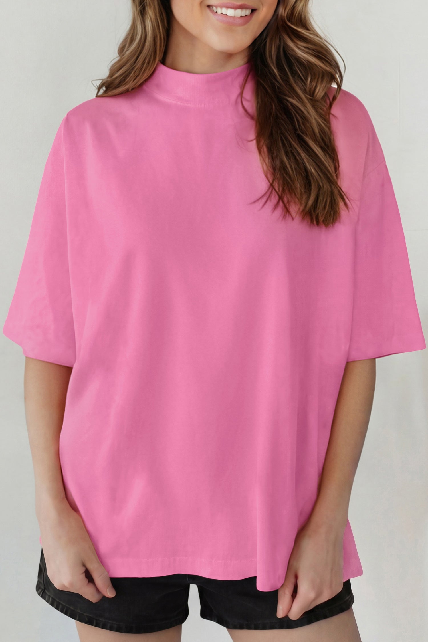 Black Solid Color High Neck Oversize Tee