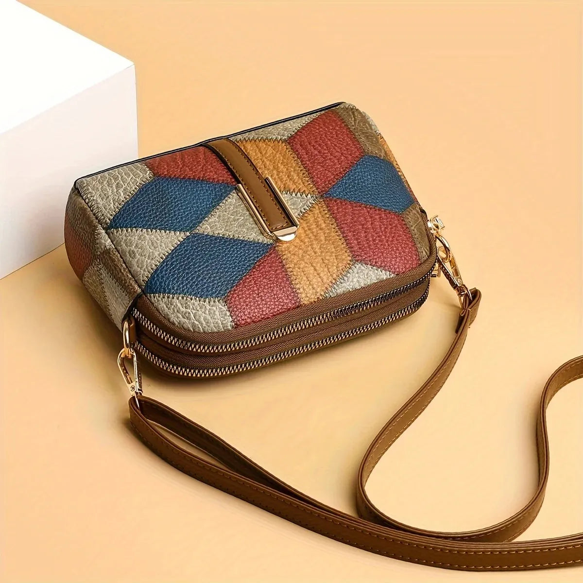 Rhombus Pattern Mini Crossbody Bag for Women