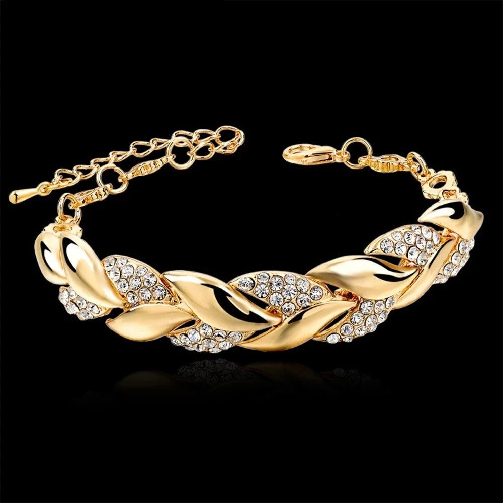 Elegant Wheat Leaf Pavé Bracelet