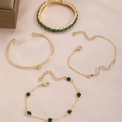 Elegant 4-Piece Green Gemstone Bracelet Set