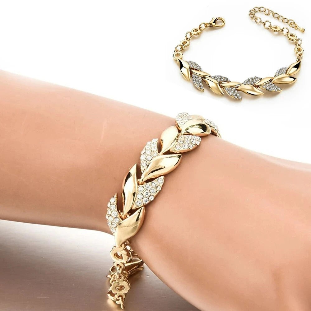 Elegant Wheat Leaf Pavé Bracelet