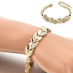 Elegant Wheat Leaf Pavé Bracelet