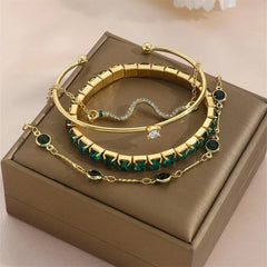 Elegant 4-Piece Green Gemstone Bracelet Set