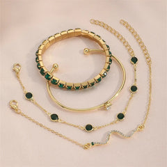 Elegant 4-Piece Green Gemstone Bracelet Set