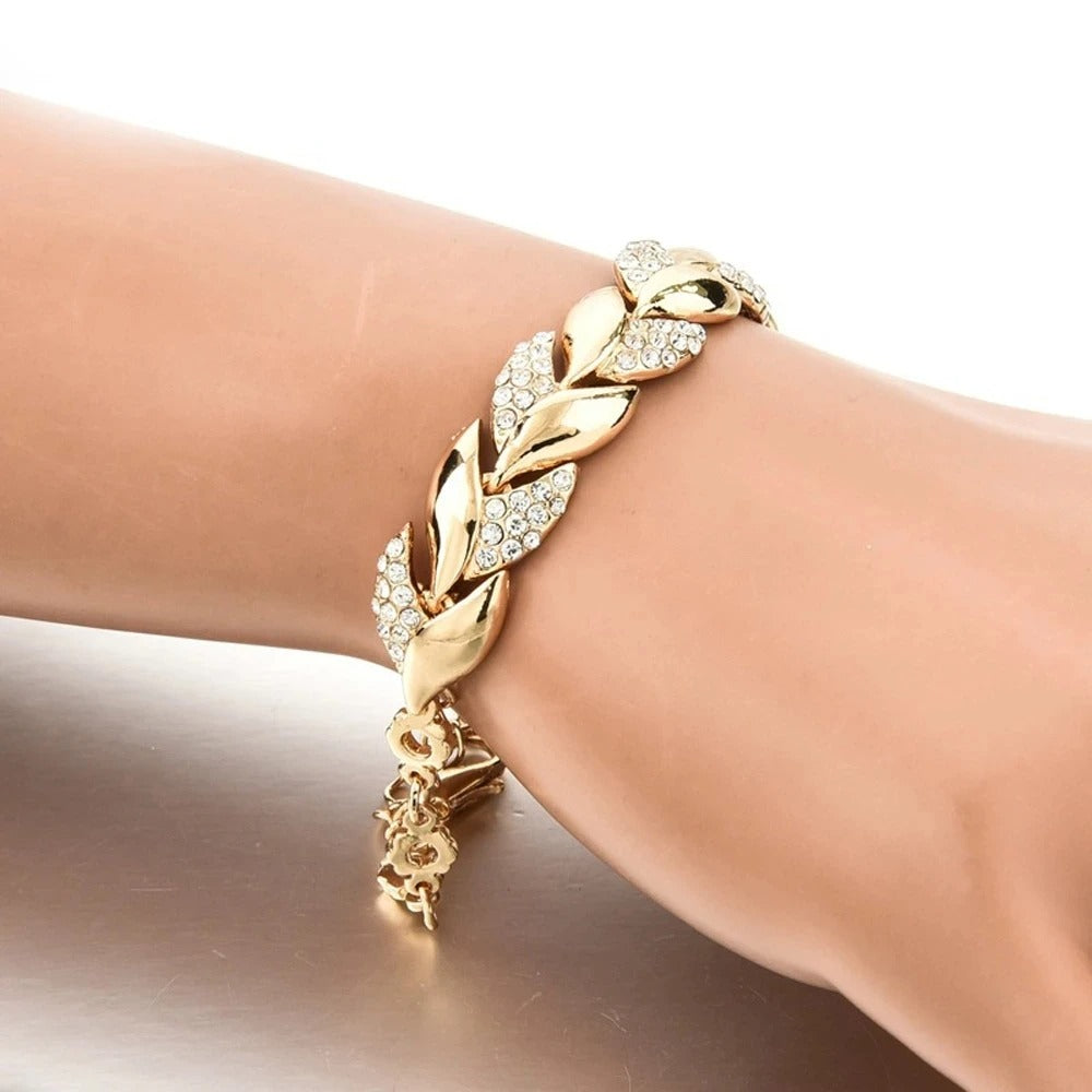 Elegant Wheat Leaf Pavé Bracelet