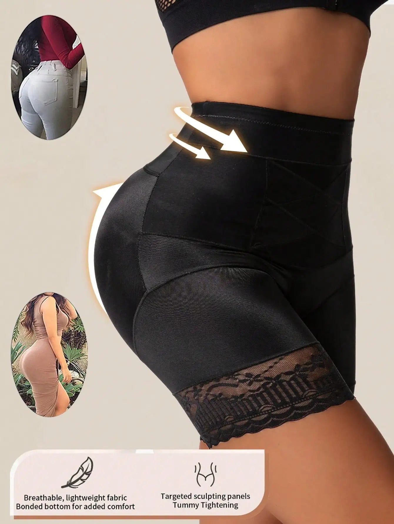 Lace-Trim Tummy Control Shaping Shorts