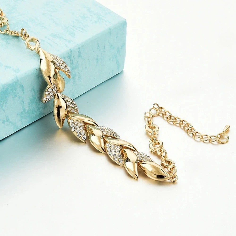 Elegant Wheat Leaf Pavé Bracelet
