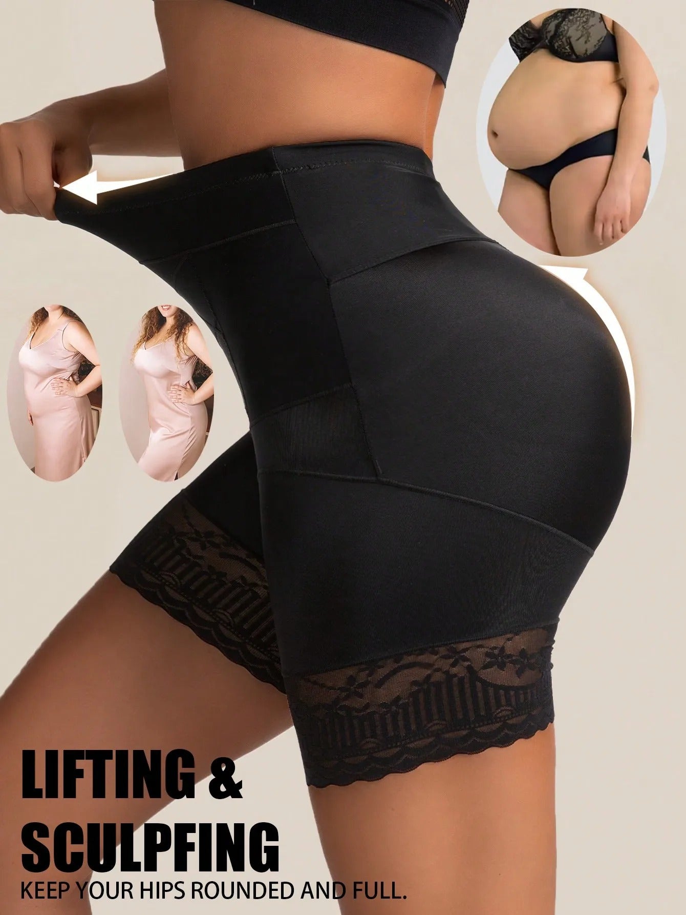 Lace-Trim Tummy Control Shaping Shorts