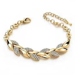 Elegant Wheat Leaf Pavé Bracelet