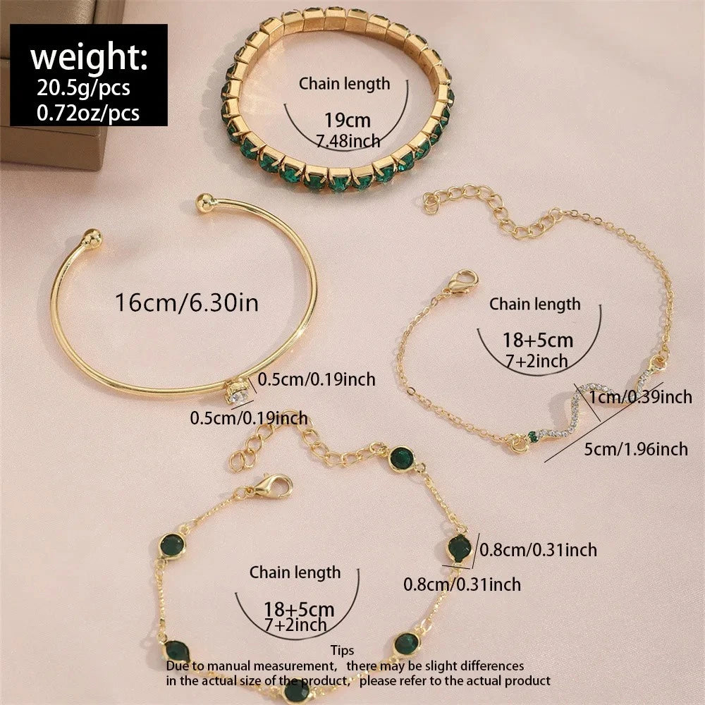 Elegant 4-Piece Green Gemstone Bracelet Set